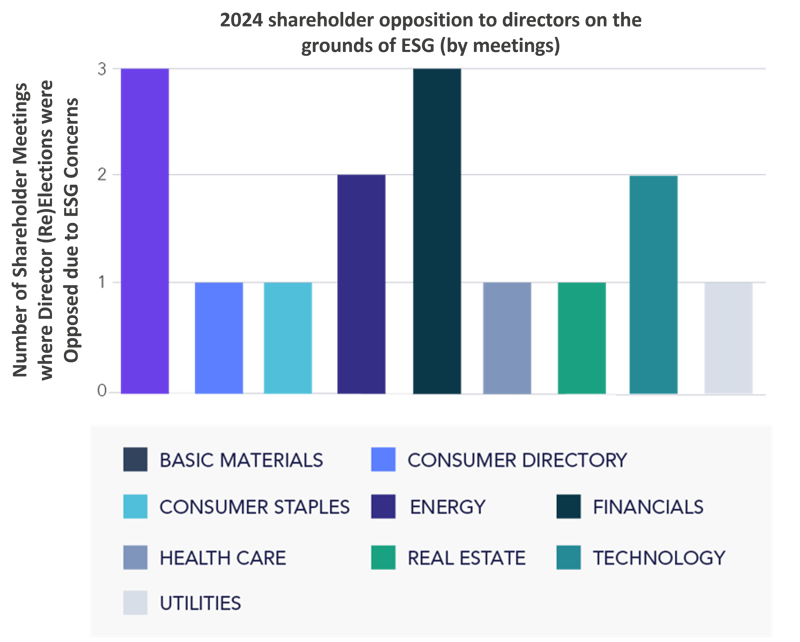 2024 Shareholder Opposition To Directors On The Grounds Of ESG (By Meetings)